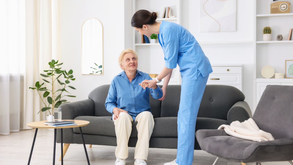 Skilled nurse at home with a senior, home health care
