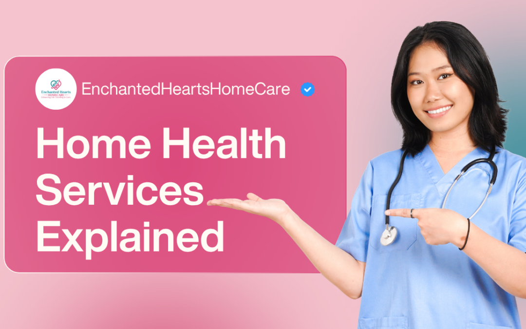 Skilled nurse pointing to "Home Health Services Explained"